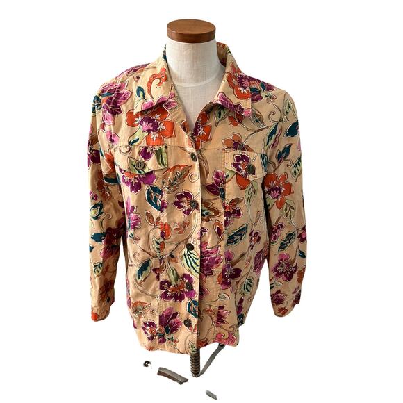 Alfred Dunner tan and floral plus size shirt jacket - Picture 1 of 5